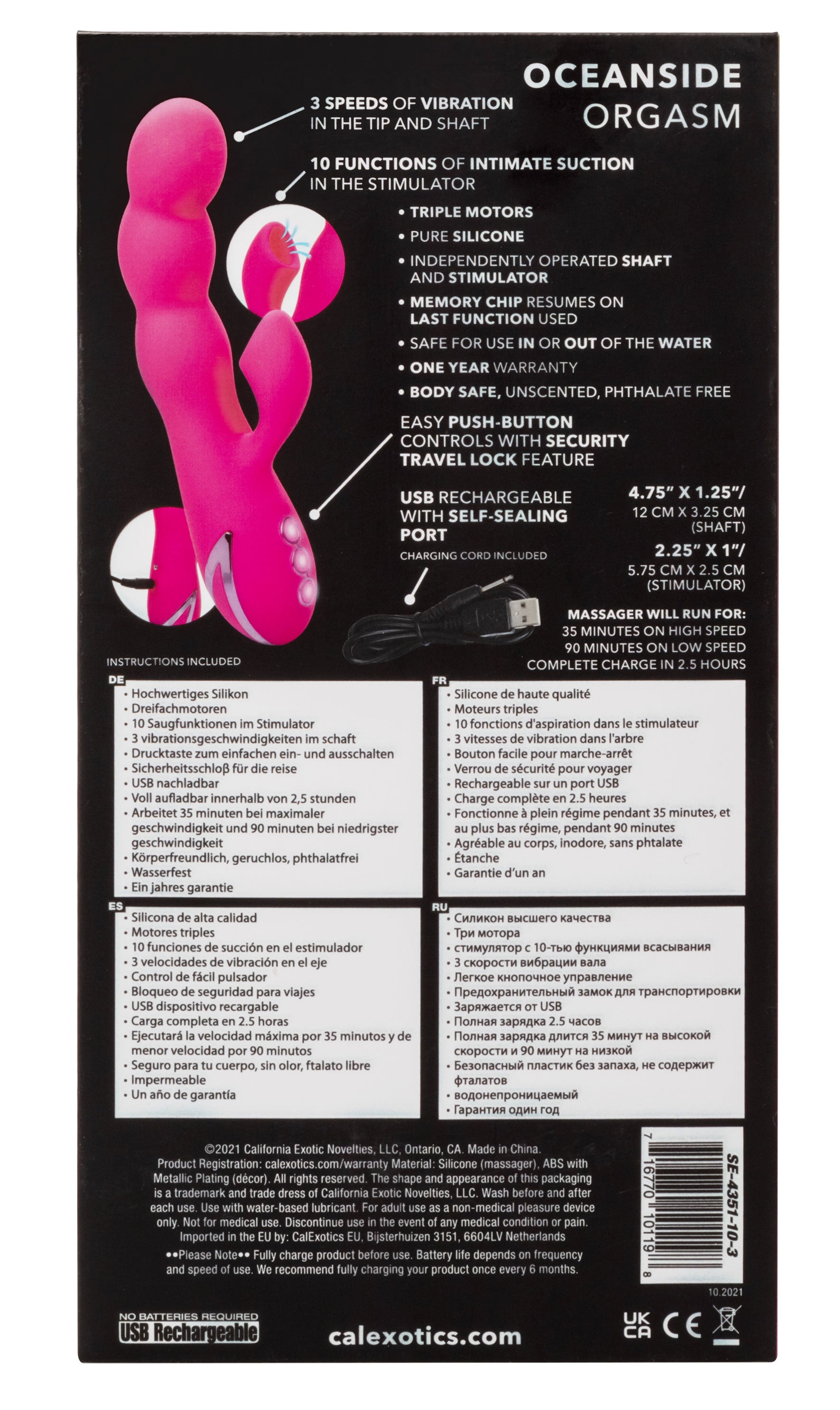 California Dreaming Oceanside Orgasm Massager with Clitoral Suction and Vibrating Functions > Vibrators > Ladies > Rabbit Multi