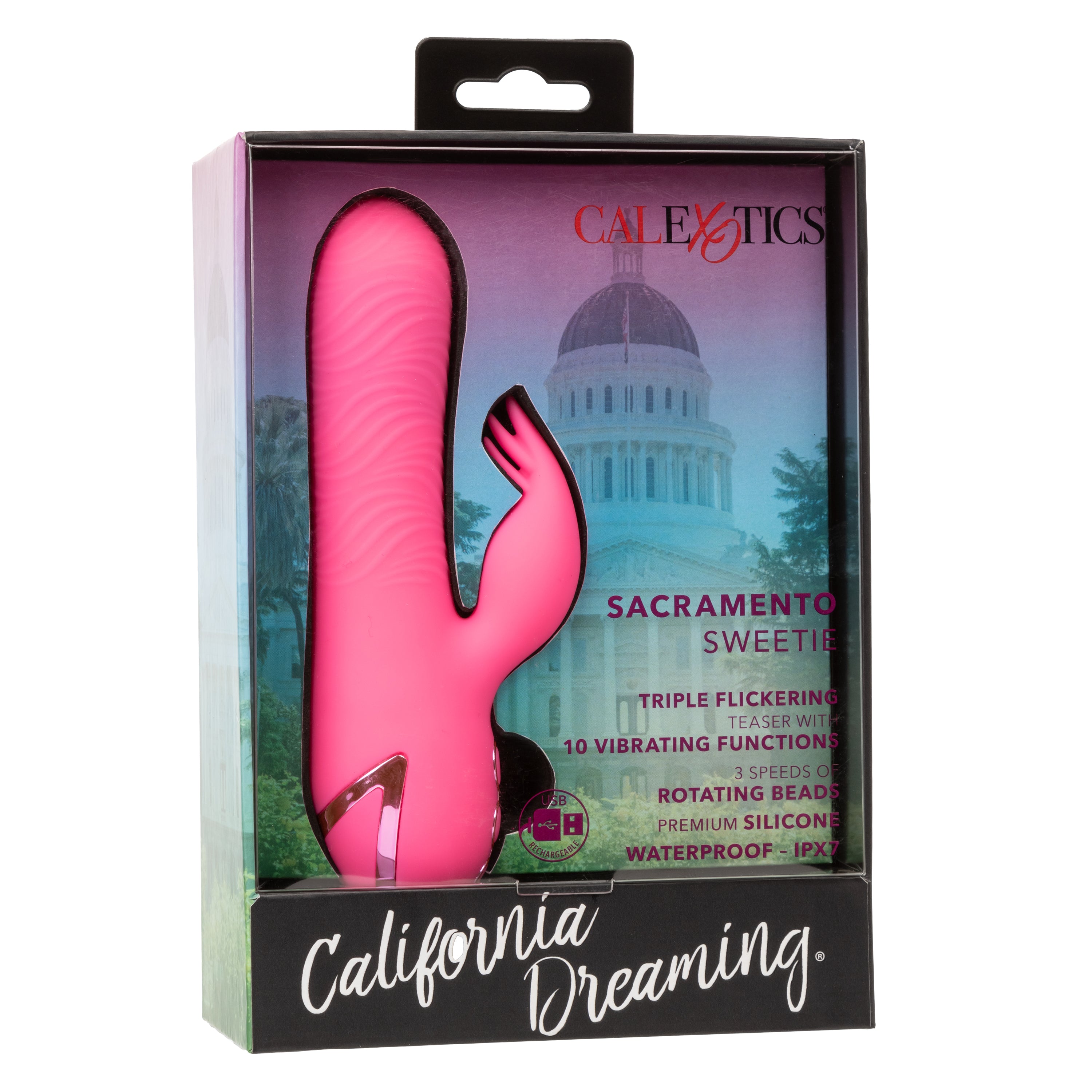 California Dreaming Sacramento Sweetie Pink Dual Stimulator with Rotating Beads and 10 Vibration Modes VIBRATORS-RABBIT