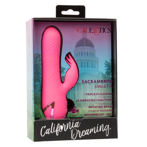 California Dreaming Sacramento Sweetie Pink Dual Stimulator with Rotating Beads and 10 Vibration Modes VIBRATORS-RABBIT