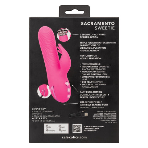 California Dreaming Sacramento Sweetie Pink Dual Stimulator with Rotating Beads and 10 Vibration Modes VIBRATORS-RABBIT