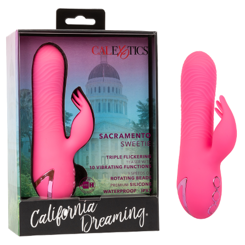 California Dreaming Sacramento Sweetie Pink Dual Stimulator with Rotating Beads and 10 Vibration Modes VIBRATORS-RABBIT