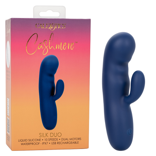 Cashmere Silk Duo Liquid Silicone Dual Motor Massager in Navy Blue with 10 Speeds and Rechargeable > Vibrators > Ladies > Rabbit