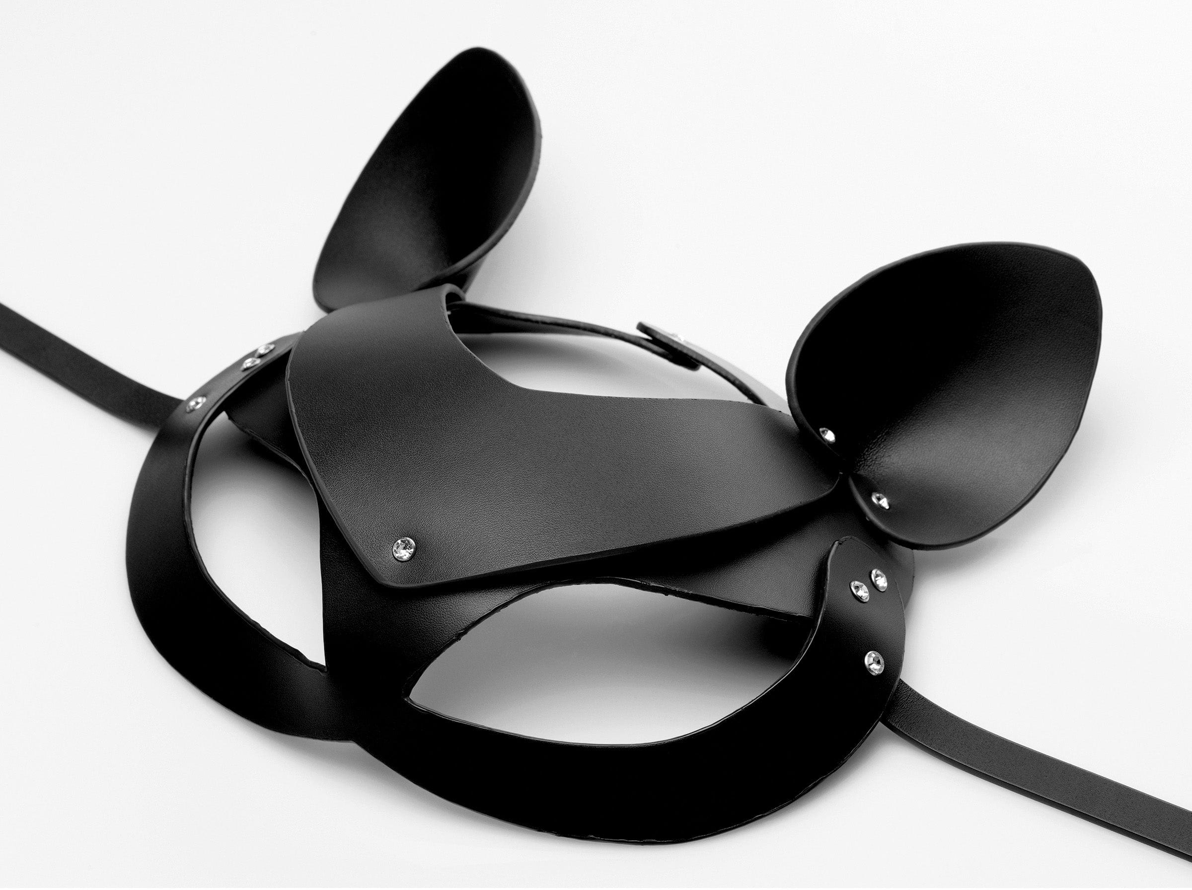 Cat Tail Anal Plug and Leather Mask Set – Adult Fantasy Play Accessories > Bondage Gear > Masks Main image