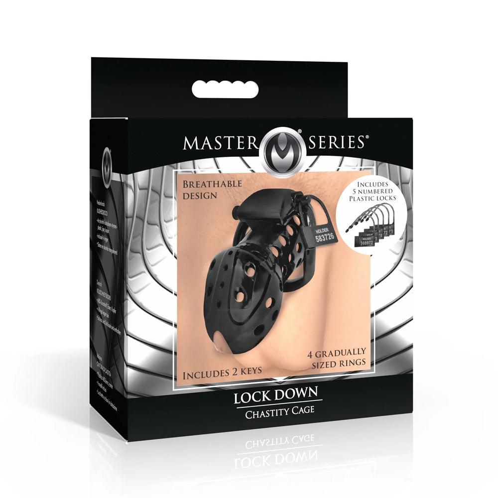 Lock Down Adjustable Chastity Cage with Secure Locking Mechanism for Men Black > Bondage Gear > Male Chastity