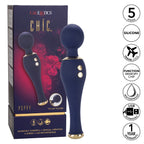 Chic Poppy Navy Blue Ultra-Plush Silicone Massager with 5 Vibration Levels and Gold Accents, Rechargeable, Waterproof > Sex Toys > Massage Wands