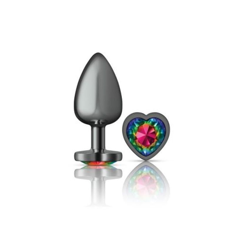 Cheeky Charms Gunmetal Butt Plug with Heart Rainbow Jewel Large Secondary image