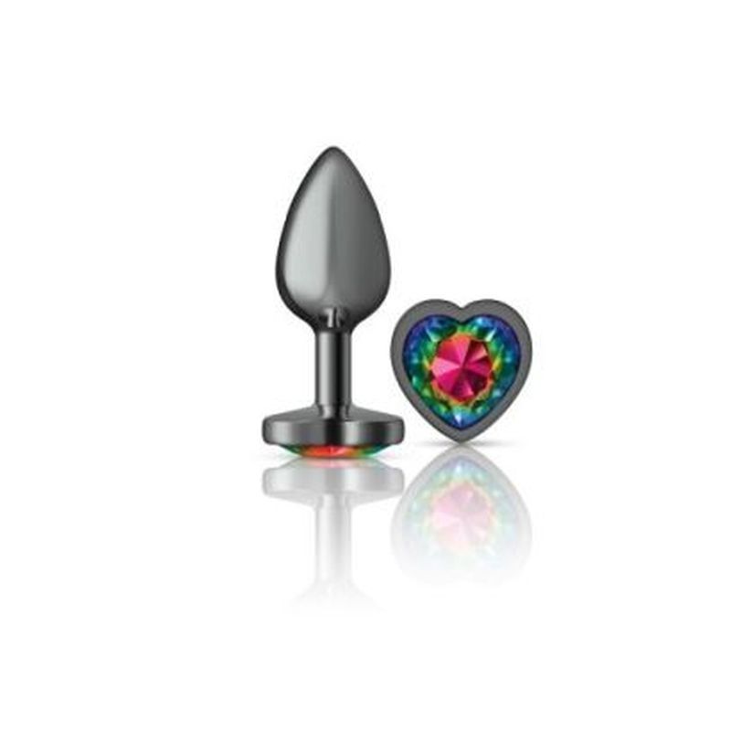 Cheeky Charms Gunmetal Butt Plug with Heart Rainbow Jewel Small Secondary image