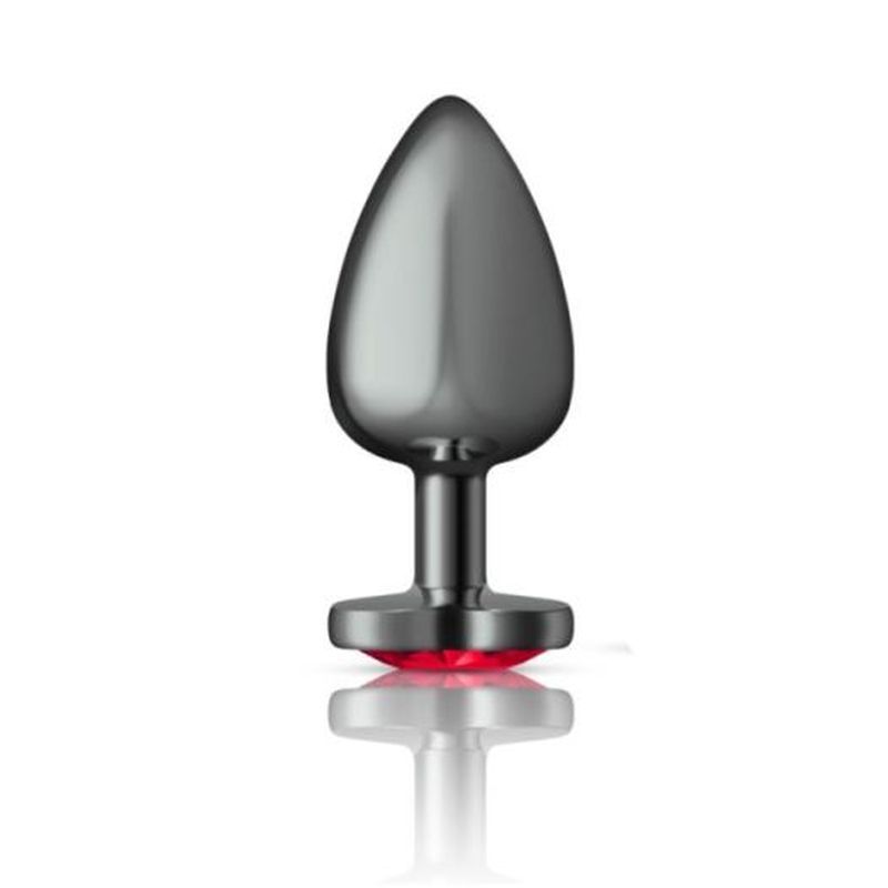 Cheeky Charms Gunmetal Butt Plug with Heart Red Jewel Large > Anal Range > Jewel Butt Plugs