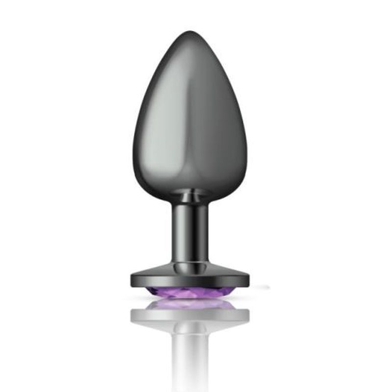 Cheeky Charms Gunmetal Round Butt Plug with Purple Jewel Large Secondary image