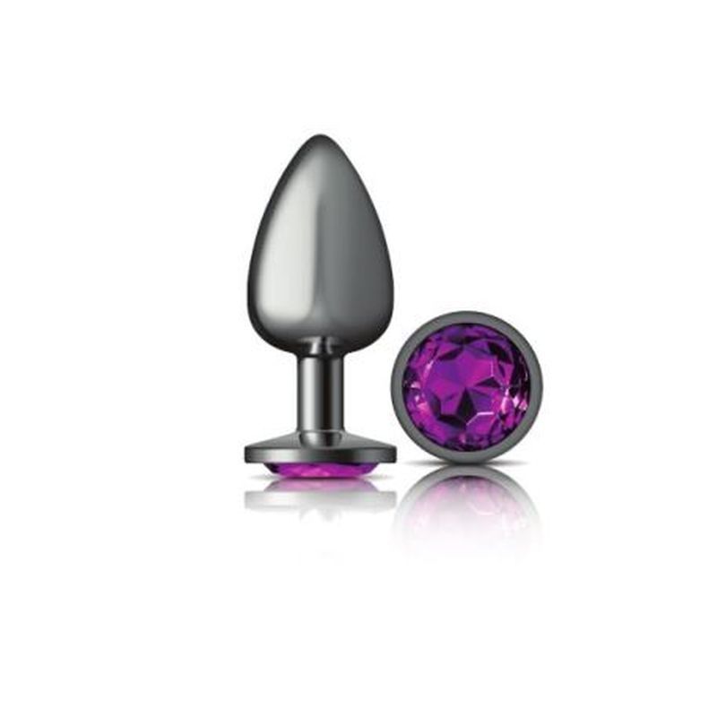 Cheeky Charms Gunmetal Round Butt Plug with Purple Jewel Large > Anal Range > Jewel Butt Plugs Main image