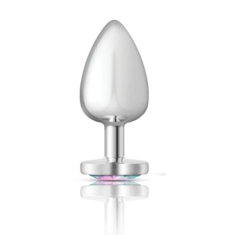 Cheeky Charms Silver Metal Butt Plug with Heart Clear Jewel Large > Anal Range > Jewel Butt Plugs Main image