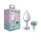Cheeky Charms Silver Metal Butt Plug with Heart Clear Jewel Medium > Anal Range > Jewel Butt Plugs