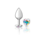 Cheeky Charms Silver Metal Butt Plug with Heart Clear Jewel Medium > Anal Range > Jewel Butt Plugs