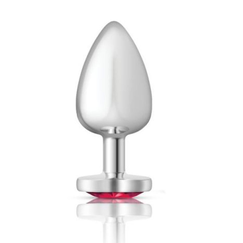 Cheeky Charms Silver Metal Butt Plug with Heart Pink Jewel Large (9.12cm) > Anal Range > Jewel Butt Plugs