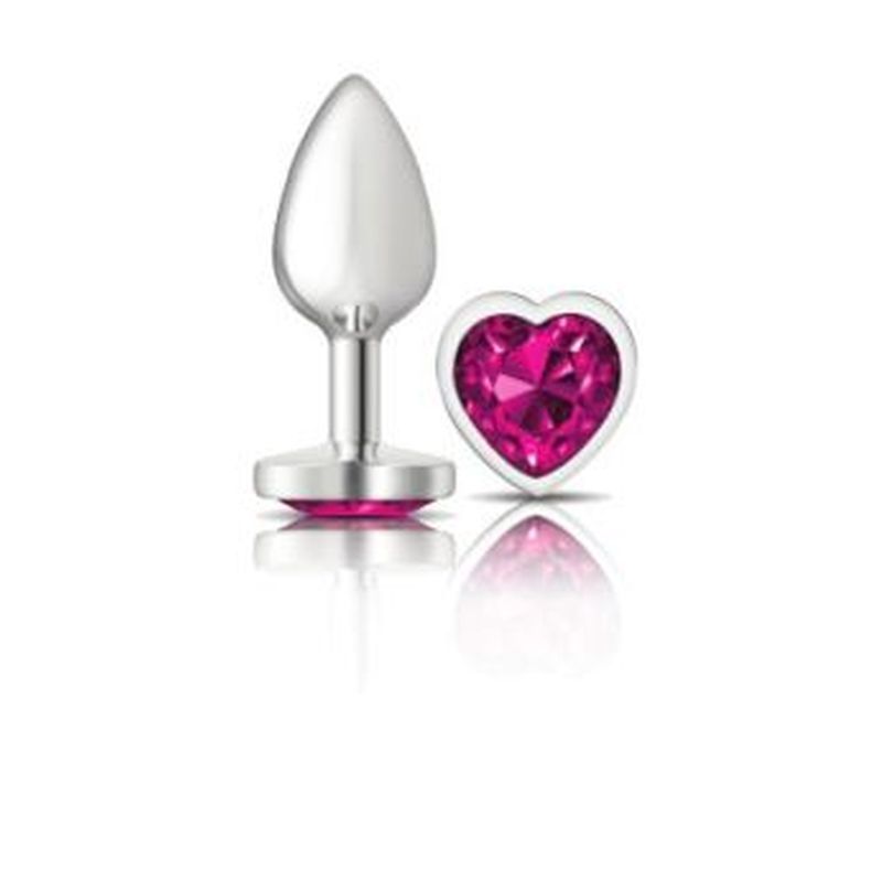 Cheeky Charms Silver Metal Butt Plug with Heart Pink Jewel Small Secondary image