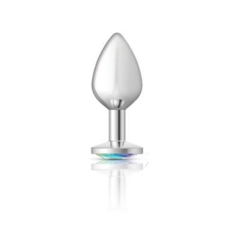Cheeky Charms Silver Round Butt Plug with Clear Iridescent Jewel Large Secondary image