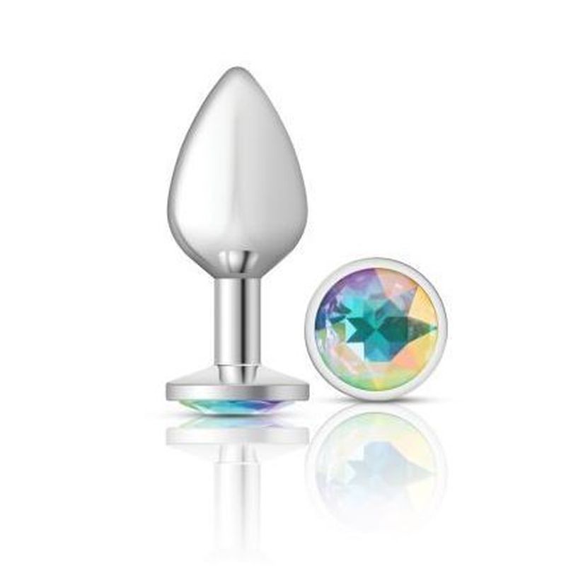Cheeky Charms Silver Round Butt Plug with Clear Iridescent Jewel Large > Anal Range > Jewel Butt Plugs Main image