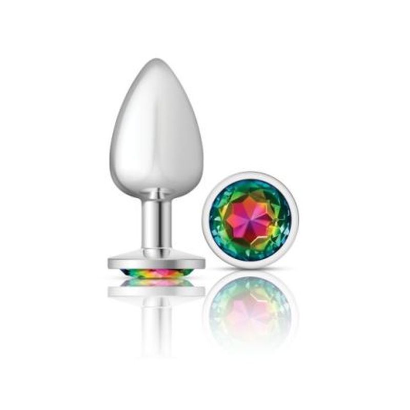 Cheeky Charms Silver Round Butt Plug with Rainbow Jewel Large > Anal Range > Jewel Butt Plugs Main image