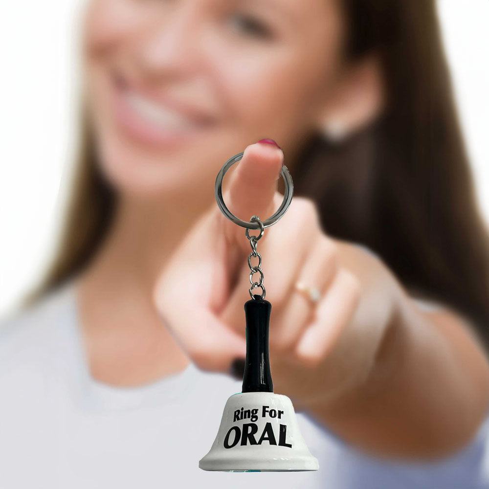 Cheeky Ring for Oral Fun Metal Bell Novelty Keychain with Bold Message Secondary image