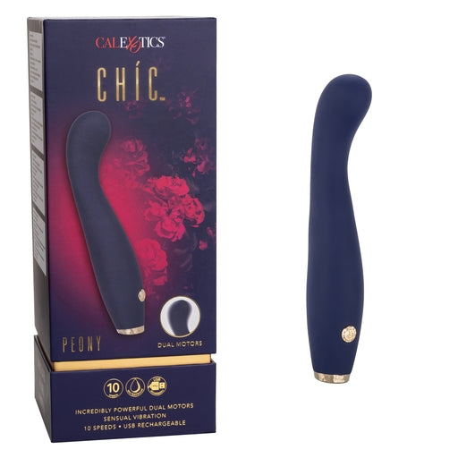 Chic Peony Flexible G-Wand Vibrator with Dual Motors, 10 Speeds, Navy Blue Silicone and Gold Accents > Sex Toys For Ladies > G-Spot Vibrators