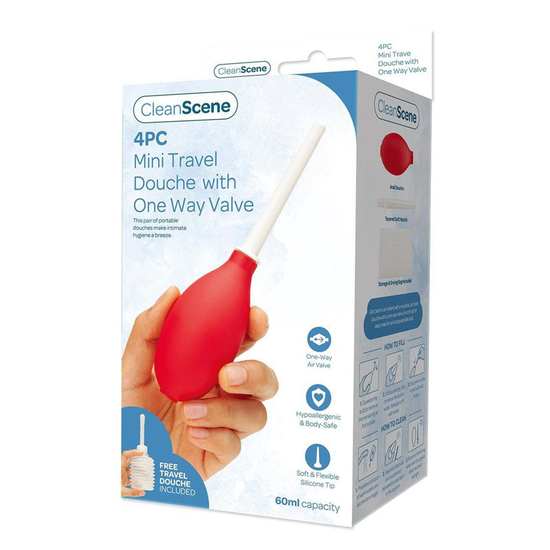 CleanScene 4 Piece Mini Travel Douche With One Way Valve Red Douches