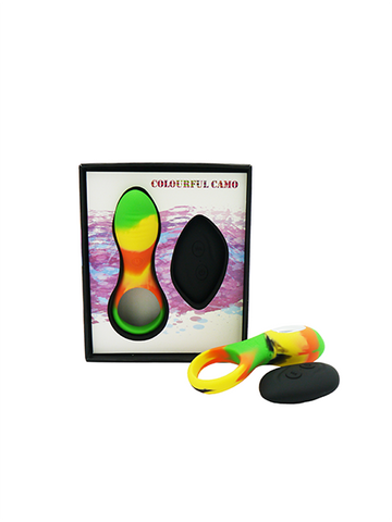 Colourful Camo Bravo Remote Control Yellow Cock Ring with Multi Vibration and Silicone COCK RINGS