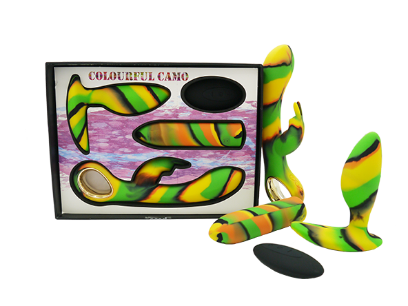 Colourful Camo Lovers Kit Yellow Silicone Vibrator Set with Remote Control and Multiple Functions > Sex Toys > Sex Kits