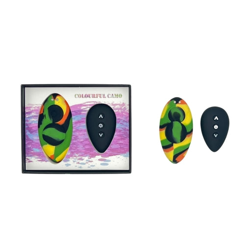 Colourful Camo Remote Control Panty Vibe Yellow Medical Grade Silicone Splashproof with Multi Vibrations > Sex Toys For Ladies > Panty Vibes Main image