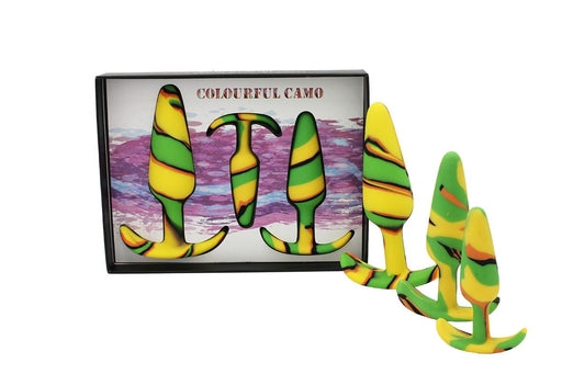 Colourful Camo SAIL Anal Kit Yellow Silicone Butt Plugs Small 100mm Medium 125mm Large 150mm > Anal Range > Butt Plug Kits Main image