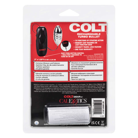 Colt Rechargeable Turbo Bullet Silver with 10 Functions and USB Charging BULLETS