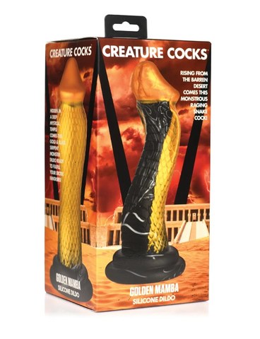 Creature Cocks Golden Mamba (Gold and Black) – 9 Inch Silicone Dildo with Suction Cup Base Fantasy Dongs