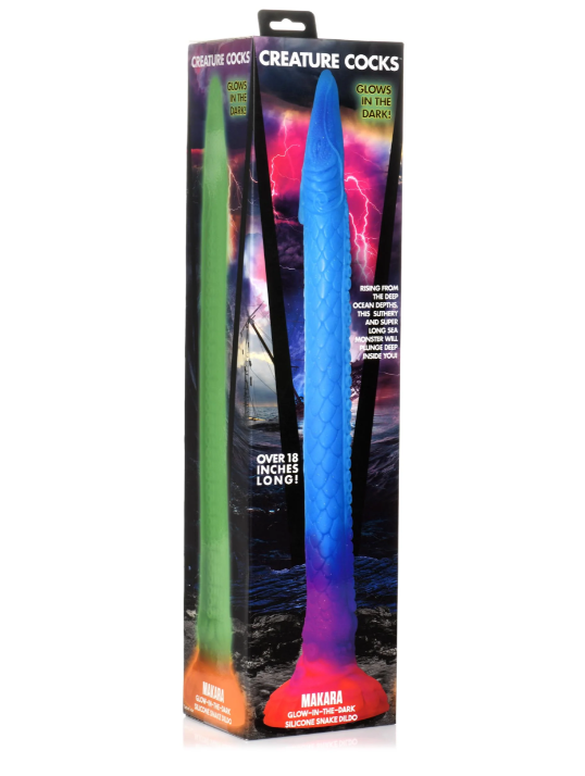 Creature Cocks Makara (Blue Purple with Orange Base) – Glow-in-the-Dark Silicone 18 Inch Dildo Fantasy Dongs