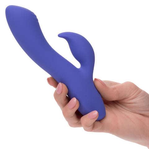 CalExotics Connect Dual Stimulator Purple Silicone Rechargeable Waterproof 9 Function Vibrations 40 Minutes Runtime VIBRATORS-RABBIT