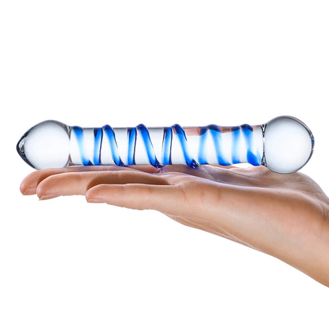 Glas 6.5 Inch Spiral Dildo with Blue Swirls > Glass > Dildos