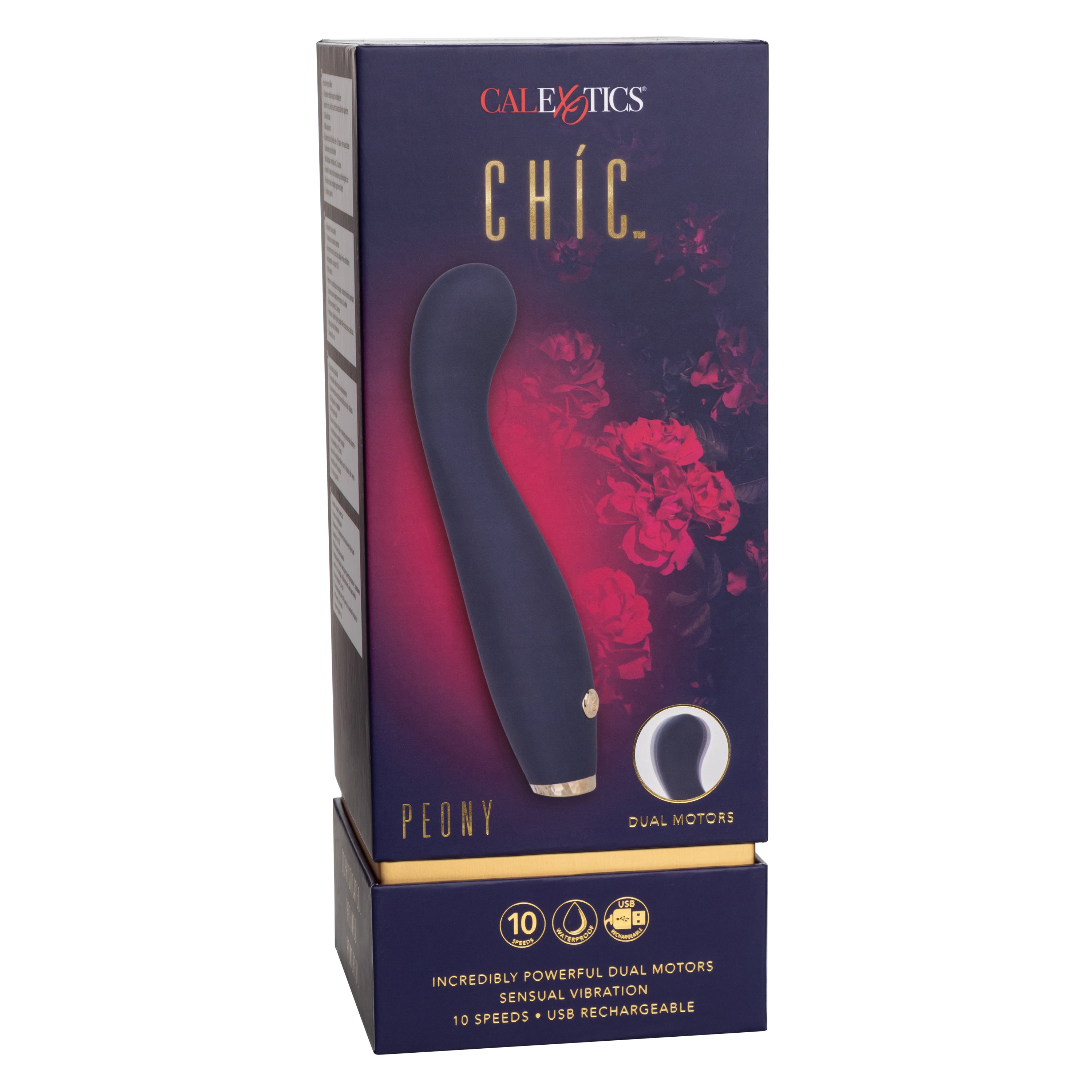 Chic Peony Flexible G-Wand Vibrator with Dual Motors, 10 Speeds, Navy Blue Silicone and Gold Accents > Sex Toys For Ladies > G-Spot Vibrators