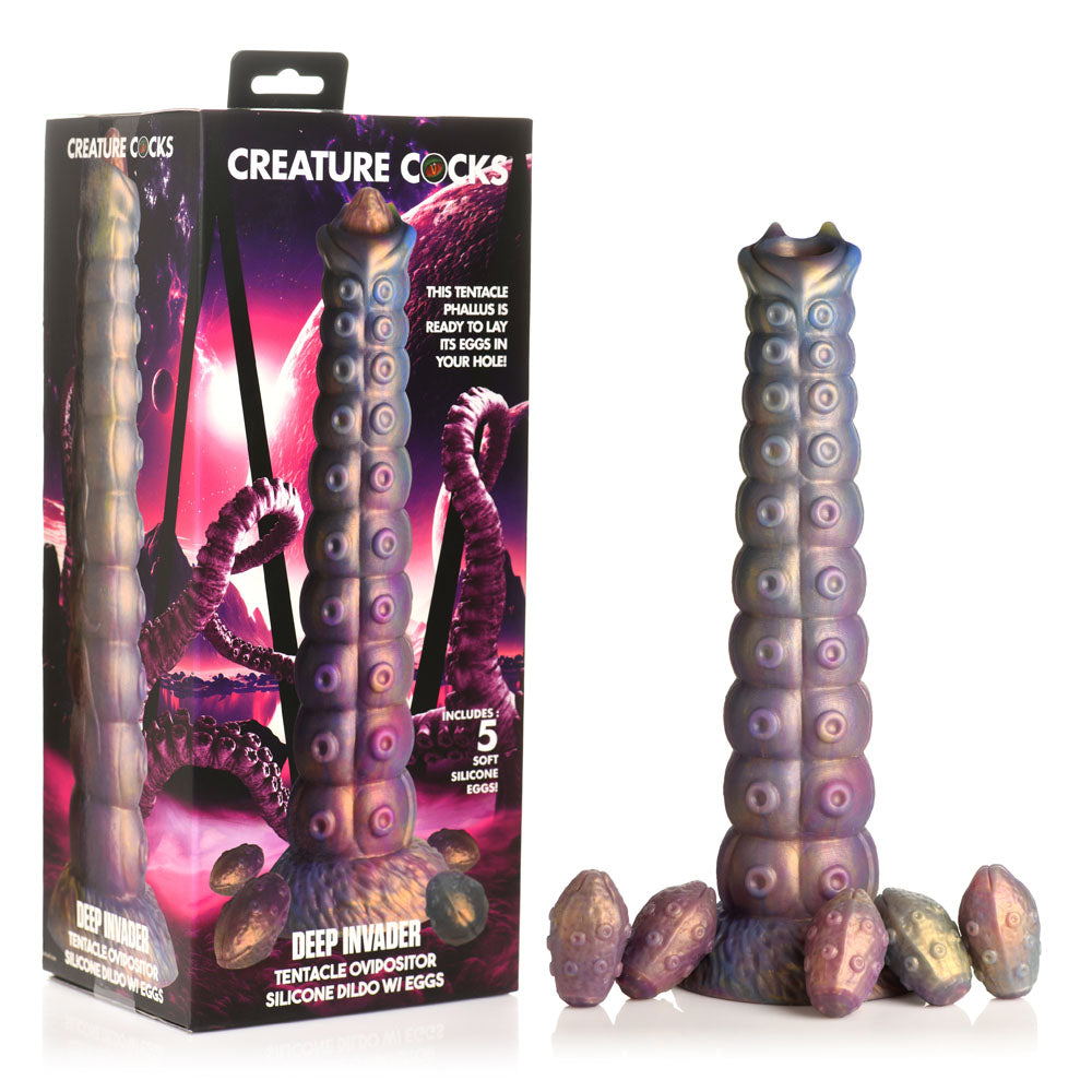 Deep Invader Tentacle Ovipositor (Colored) – Textured Silicone Dildo with Eggs 9 inch > Dildos > Fantasy