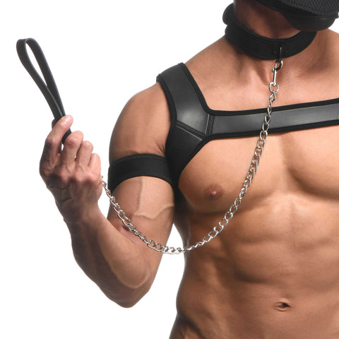 Master Series Full Pup Arsenal Set Black Neoprene Puppy Hood Chest Harness Collar Leash and Arm Bands > Sex Toys > Animal Play
