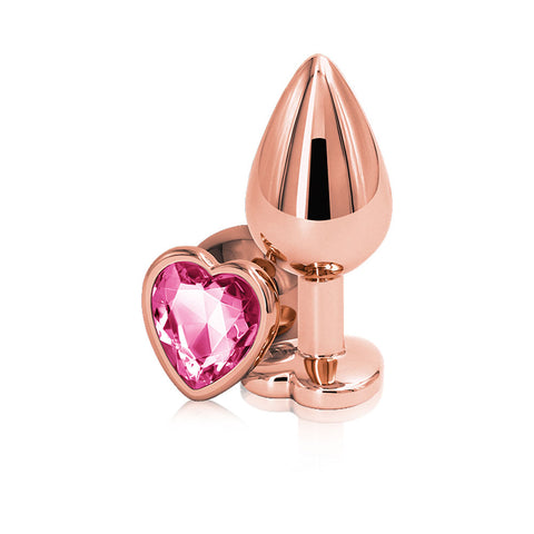 Rear Assets Rose Gold Heart Medium – Metal Butt Plug with Pink Gem Base > Anal Range > Jewel Butt Plugs