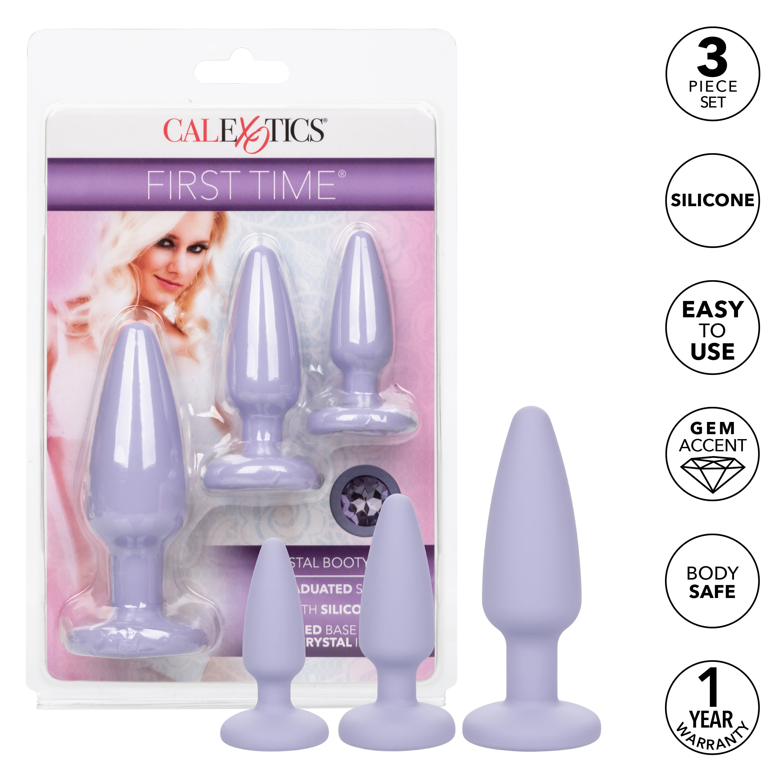 First Time Crystal Booty Kit Purple 3 Graduated Silicone Anal Plugs with Crystal Base > Anal Range > Jewel Butt Plugs
