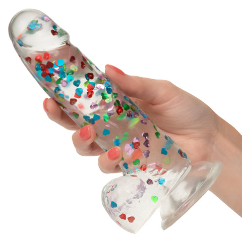 Naughty Bits I Love Dick Heart-Filled Dong 6 Inch Clear with Multicolor Heart Confetti DONGS