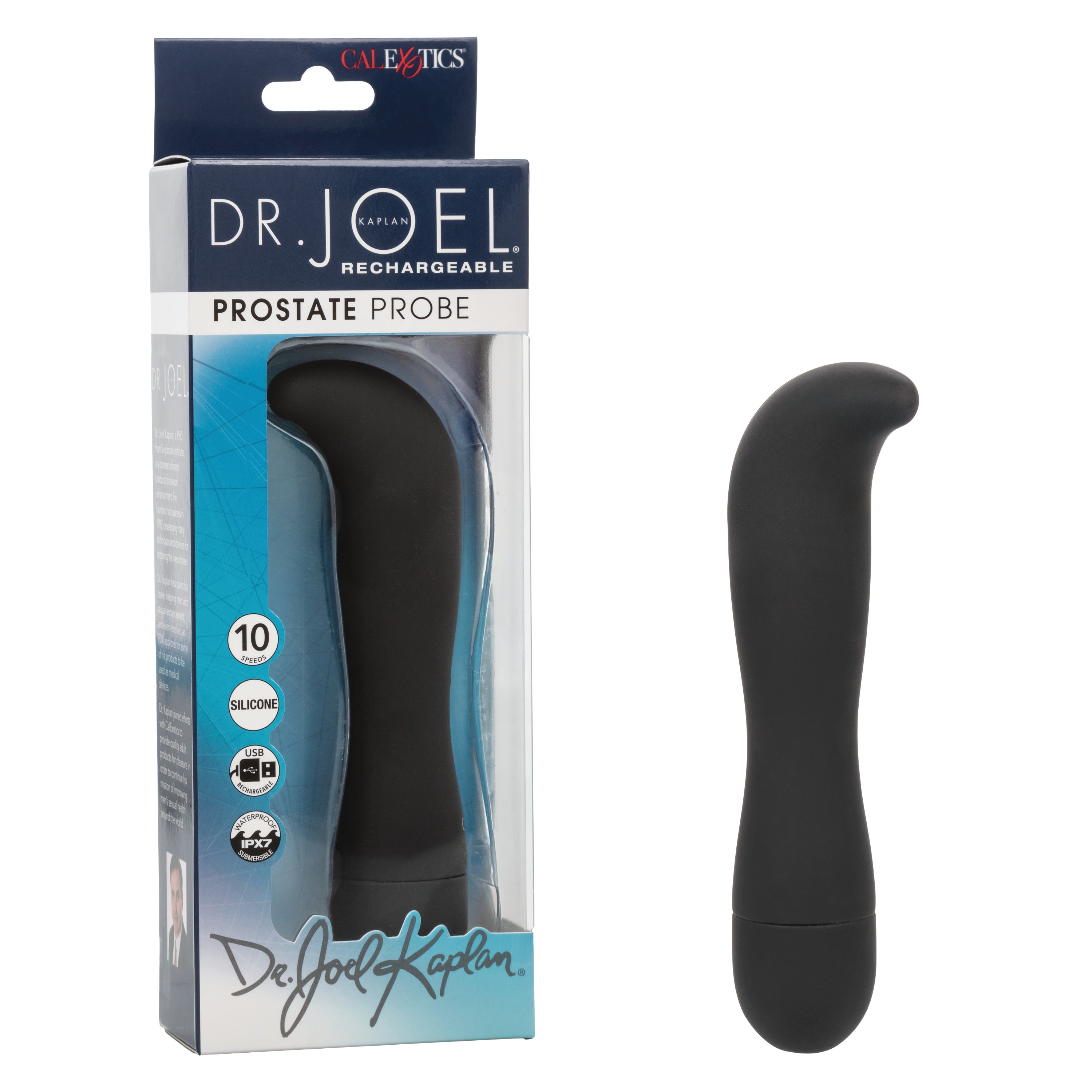 Dr. Joel Kaplan Prostate Probe Ergonomic Black Silicone Waterproof with 10 Speeds and Charging > Anal Range > Prostate Plugs Main image