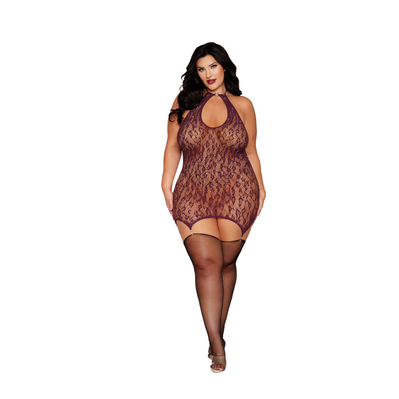 Dreamgirl Garter Slip Burgundy with Rhinestone Detailing and Leopard Pattern Secondary image