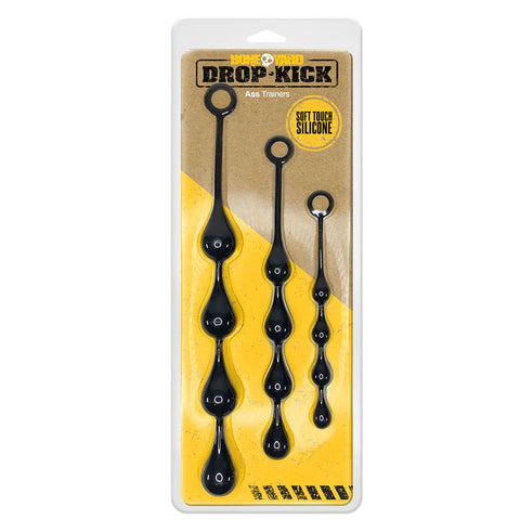 Drop Kick Silicone Beginner Ass Training Kit Three Piece Set Black > Anal Range > Anal Beads