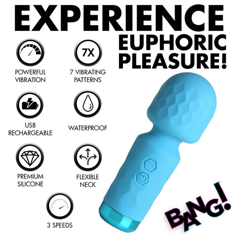 Bang 10X Mini Silicone Wand Blue 4.5 Inch Rechargeable Powerful Vibration Flexible Neck > Sex Toys For Ladies > Wand Massagers and Attachments