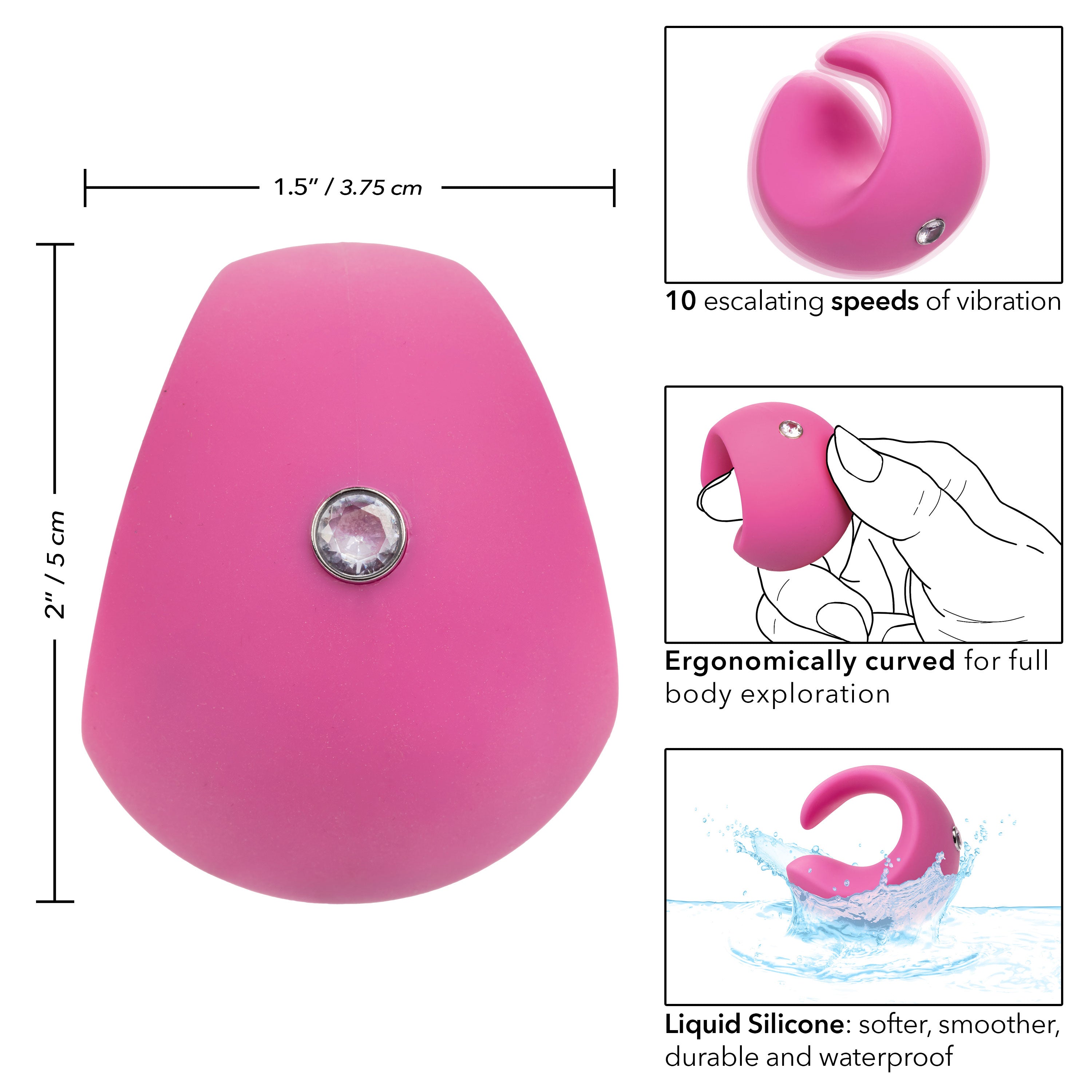 LuvMor "O"s Pink Mini Curved Massager with 10 Speeds, Liquid Silicone, USB Rechargeable, Waterproof Finger Stimulator