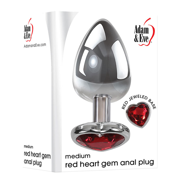 Adam & Eve Red Heart Gen Medium 8.25 cm Metallic Butt Plug Chrome > Anal Range > Jewel Butt Plugs