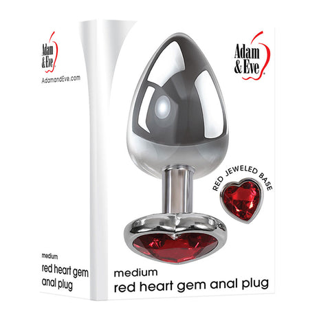 Adam & Eve Red Heart Gen Medium 8.25 cm Metallic Butt Plug Chrome > Anal Range > Jewel Butt Plugs