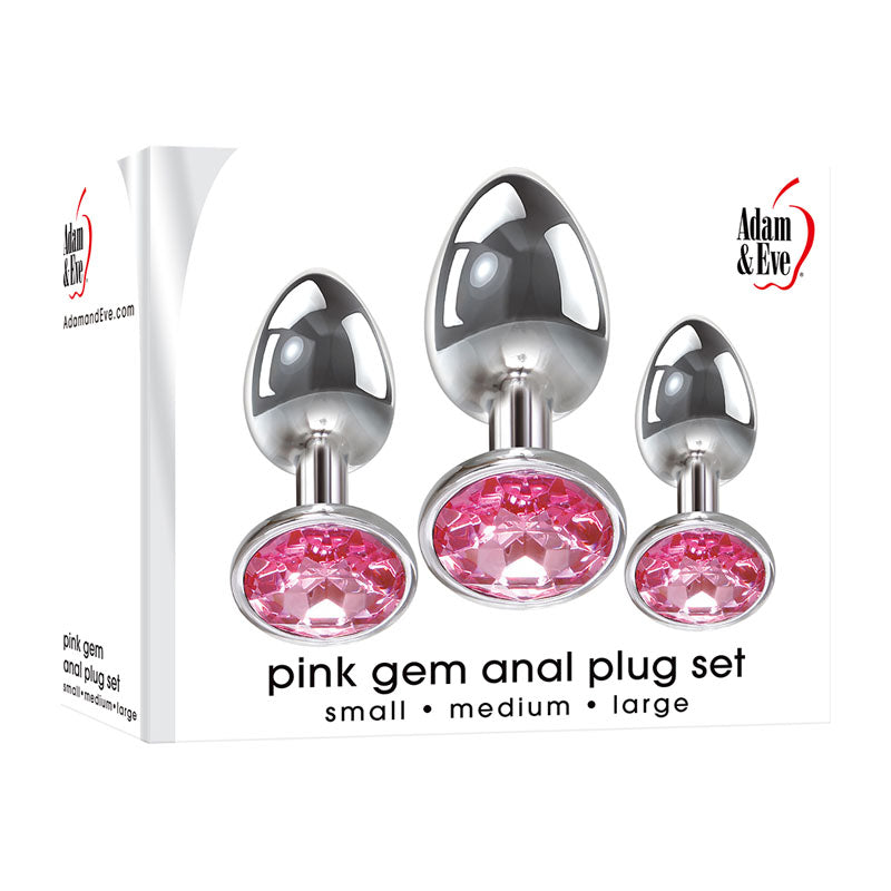 Adam & Eve Pink Gem Anal Plug Set – Metallic Butt Plugs in 3 Sizes Chrome > Anal Range > Jewel Butt Plugs