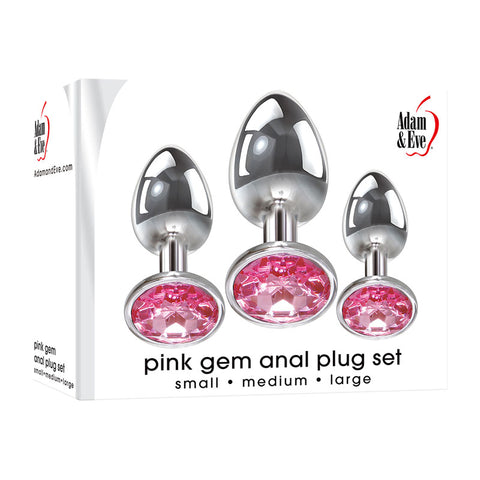 Adam & Eve Pink Gem Anal Plug Set – Metallic Butt Plugs in 3 Sizes Chrome > Anal Range > Jewel Butt Plugs