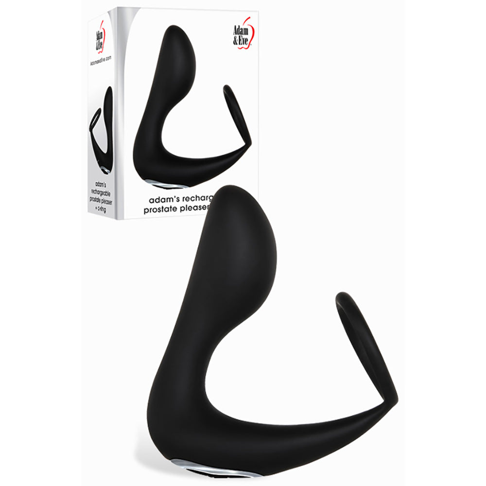 Adam & Eve Adam's Rechargeable Prostate Pleaser and Cock-Ring – USB Rechargeable Black > Anal Range > Prostate Plugs